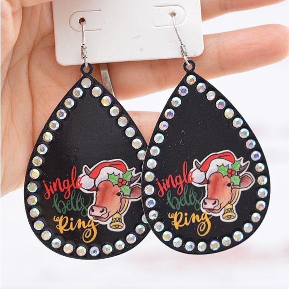 Christmas Cow Teardrop Earrings